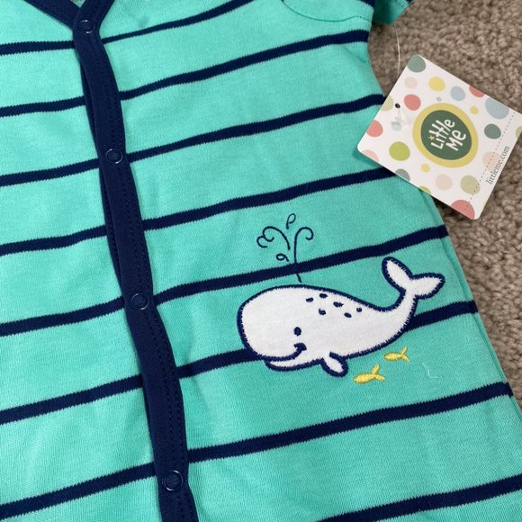 NWT Baby WHALE Bundle - 2 Snap Whale Pattern Rompers And Whale Booties - Picture 2 of 12